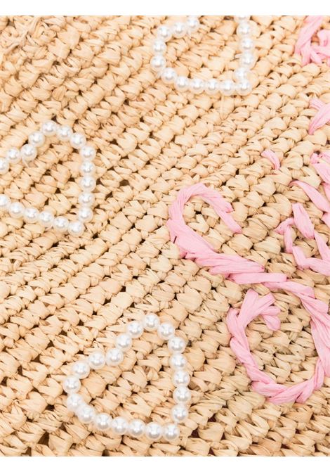 Beach midi bag in decorated raffia MC2 | RAFFIA BEACH MID-PEARL HEART1121 EMB